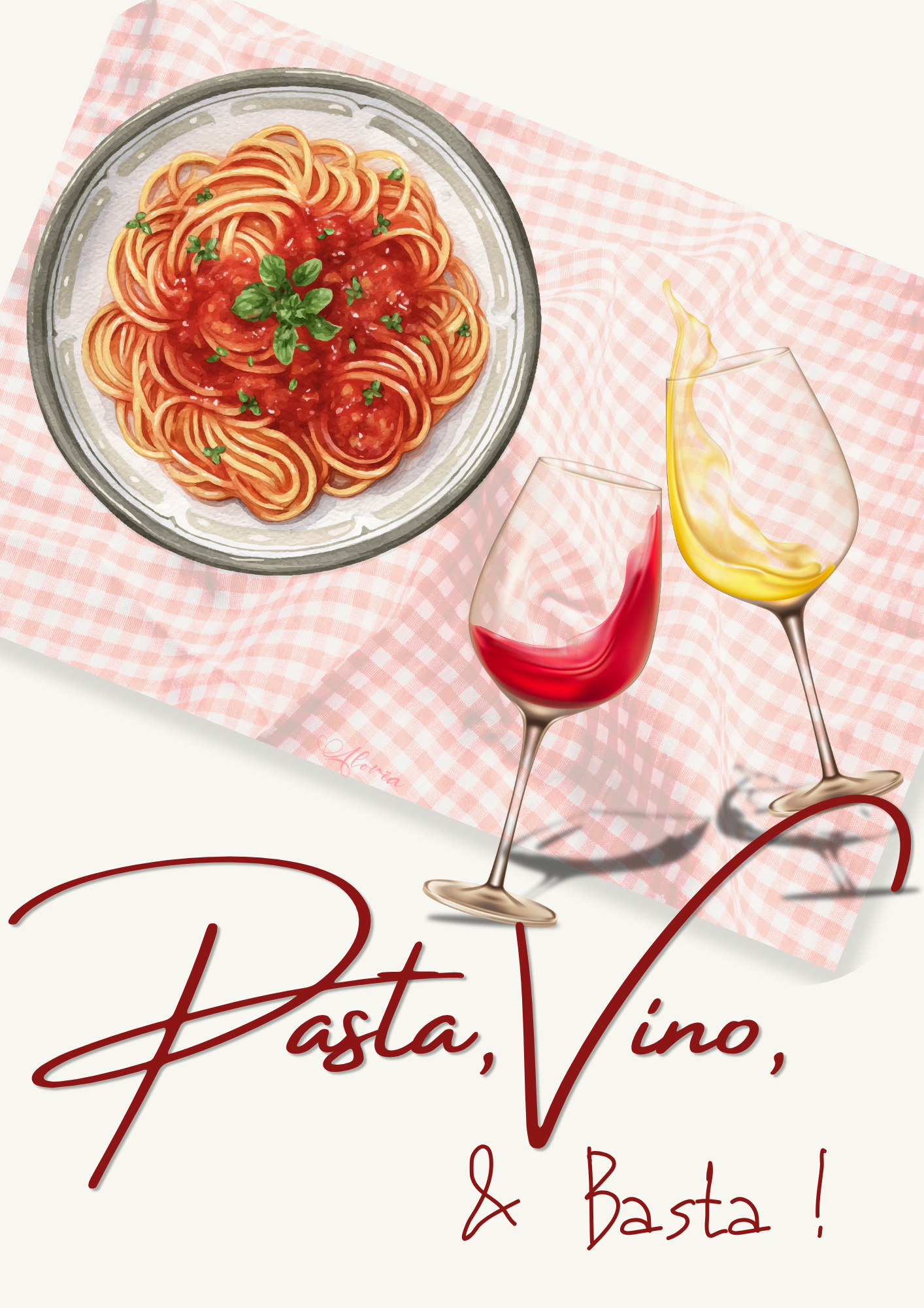Affiche Italienne Dolce Vita – Pasta Vino & Basta (Printable A4/A3) – Décoration cuisine italienne