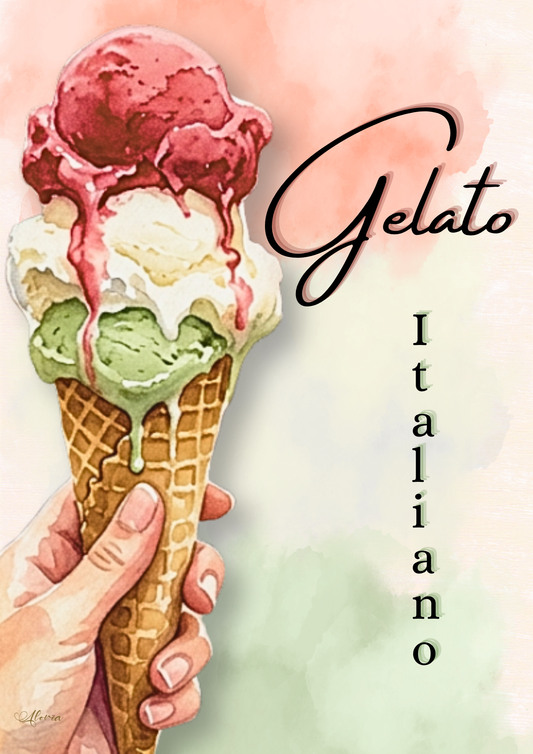 Affiche Gelato Italiano — Décoration Cuisine Italienne — Impression A4/A3 — Collection Dolce Vita