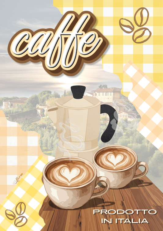 Affiche Caffè Italiano — Décoration Cuisine Style Vintage Italien — Impression A4/A3